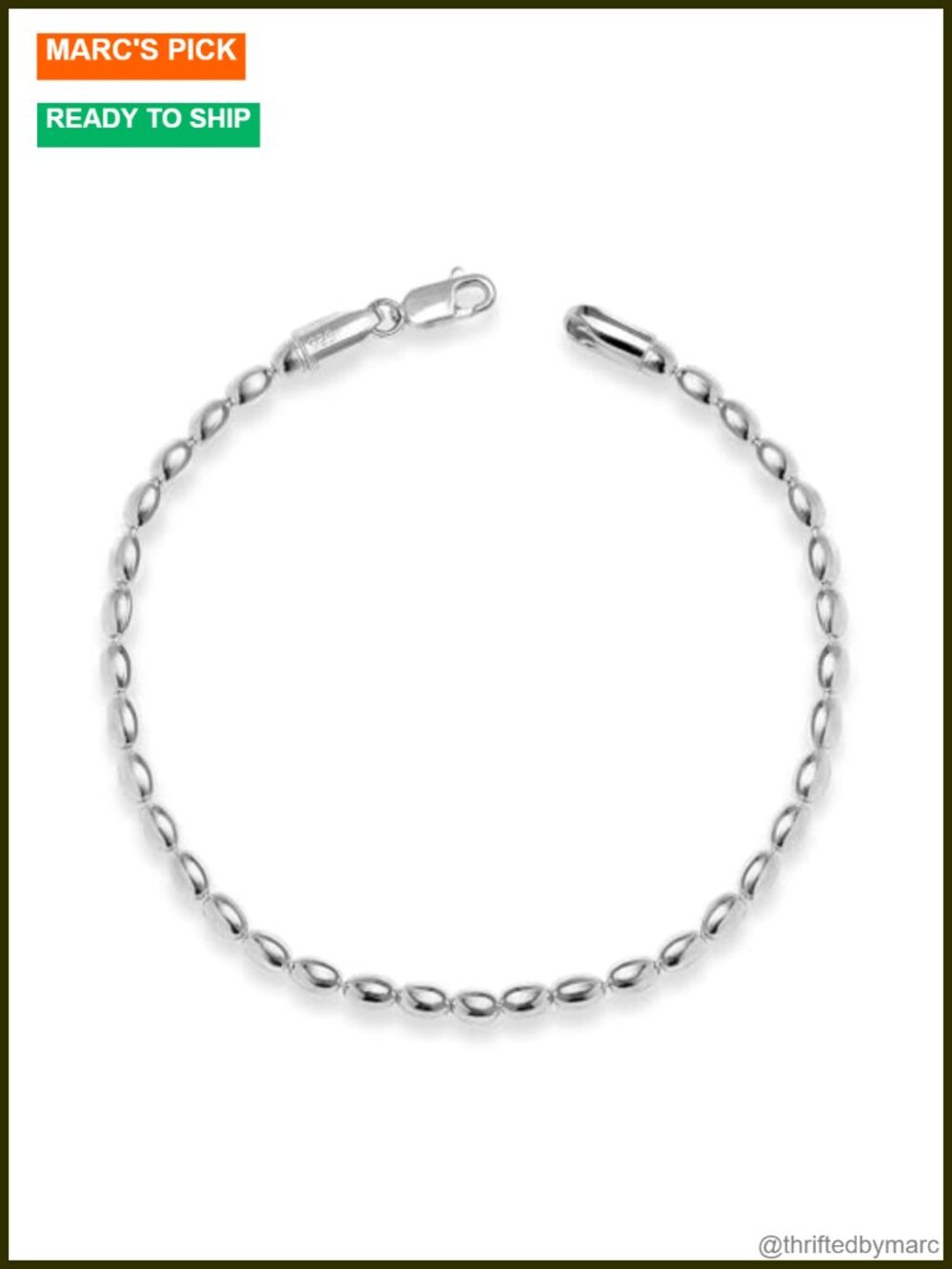 Sterling Silver Oval Bead Bracelet 8 Inches